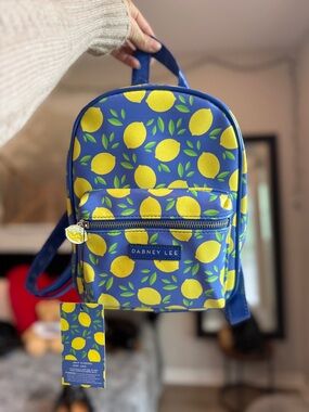 Dabney Lee Mini Backpack Women's NWT Lemon Print Blue Yellow Small Travel Bag